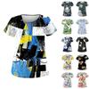 Imbracaminte de lucru pentru ingrijire cu maneca scurta imprimata la moda pentru femei, cu top cu buzunare duble
