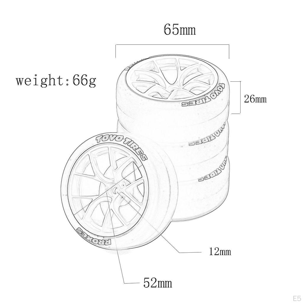 4 Pack Replacement Rubber Drift Tires for TT02 1:10 on-Road RC Car