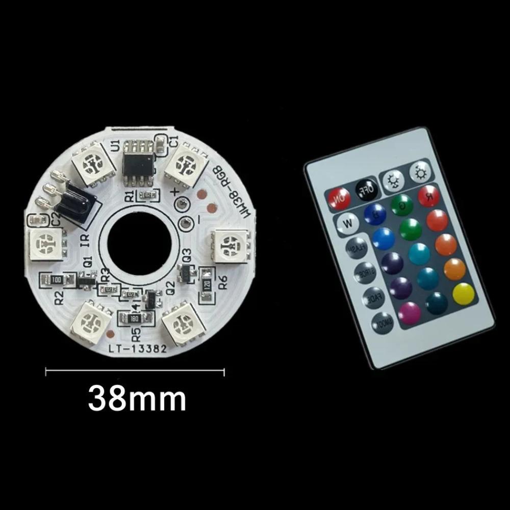 

5 В низковольтные светодиодные лампы, цветная RGB-лампа, плата, 3 Вт, источник цветного градиента, ИК, 24-клавишный беспроводной пульт дистанционного управления, включение/выключение 38mm with remote