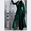 Women's Long PU Leather Coat Zip Up Stand Collar Slim Fit Long Sleeve Maxi Jacket Oversized Winter Streetwear
