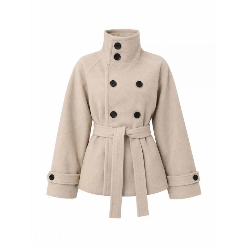 Womens Loose Turtleneck Vintage Button Cardigan Wool Blend Coat Street Style Casual Outerwear
