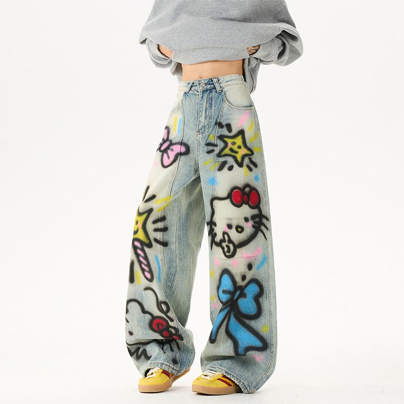 Джинсы клеш JYL мужские синие с жаккардовым узором нишевые американские хай-стрит узкие прямые джинсовые XXL бездна