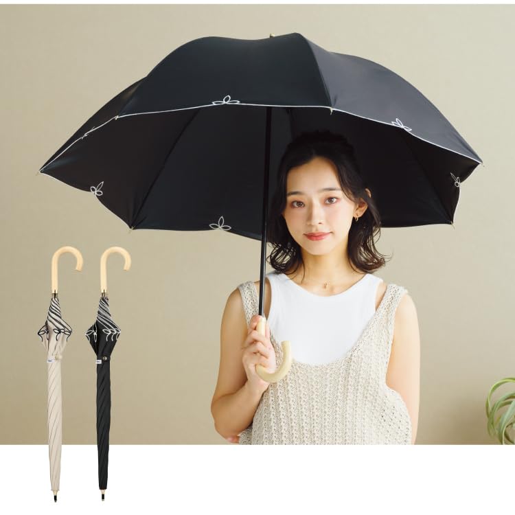 Wide Scallop Dome UV UPF Heat Suitable for Rain or Long 55cm Perfect for and Stylish and Cute for Product [2025] Wpc. Parasol, Black, 100% Shade, 100%