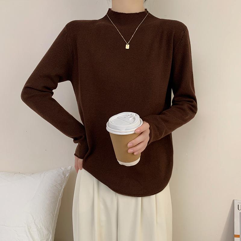 Soft waxy semi-turtleneck bottoming shirt women's autumn and winter loose inner top basic casual and thin knitted sweater