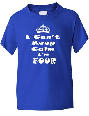 4th Fourth Birthday Keep Calm I'm Four Birthday Present Kids T Shirt Age 1-13