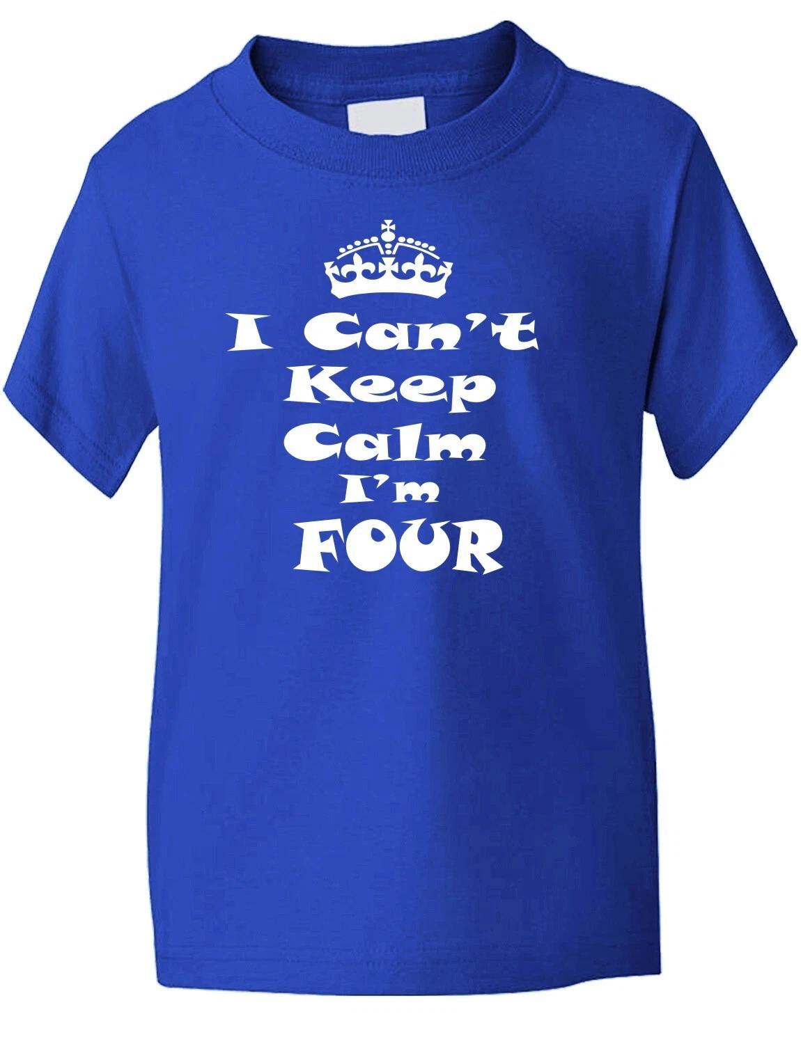 4th Fourth Birthday Keep Calm I m Four Birthday Present Kids T shirt Age 1-13 M
