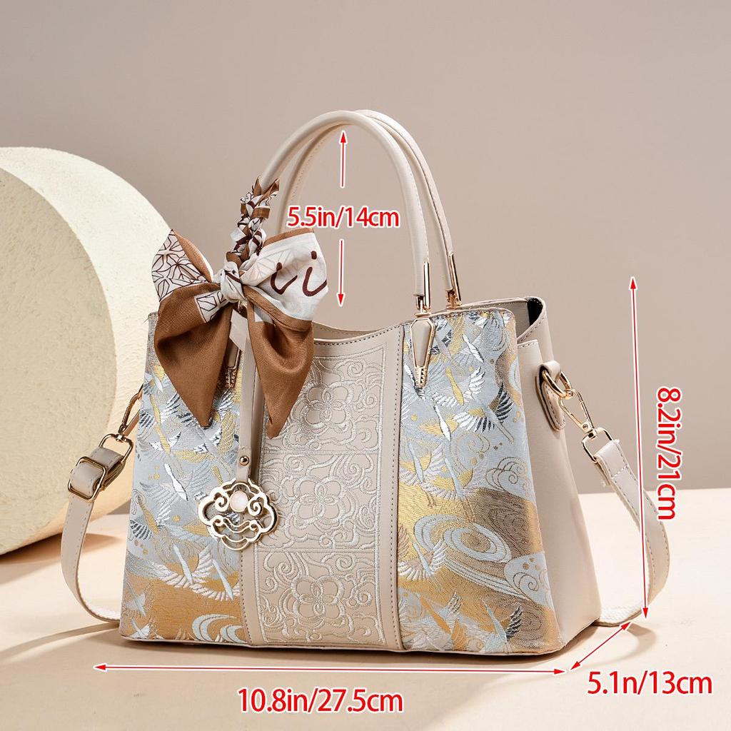 Women's 2026 Cloud Crane Song Brocade Crossbody Bag: New Chinese Style Handbag for Holidays