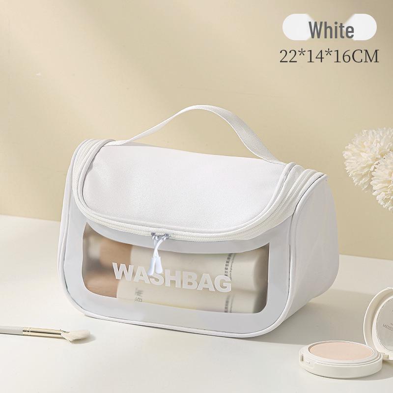 Waterproof PU Toiletry Bag - Portable, Large Capacity, Visible Storage for Cosmetics