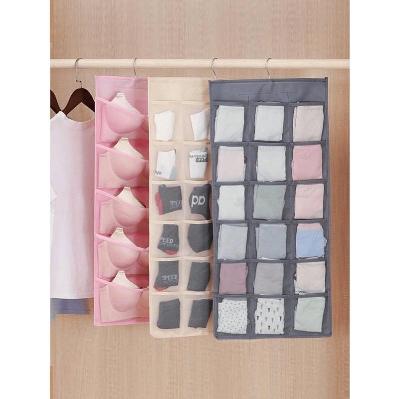 Double-Sided Bra & Underwear Storage Bag, Hanging Organizer With Front & Back Compartments For Bras