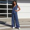 Ladies' Fashionable Casual V-neck Striped Top And Casual Pants Two-piece Set