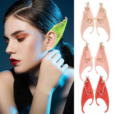 1 Pair Elf Ears Latex Cosplay Pointed Ears Elven Fairy Pixie Ears with Earrings And Bead Chains for Costume Party Makeup Accessories