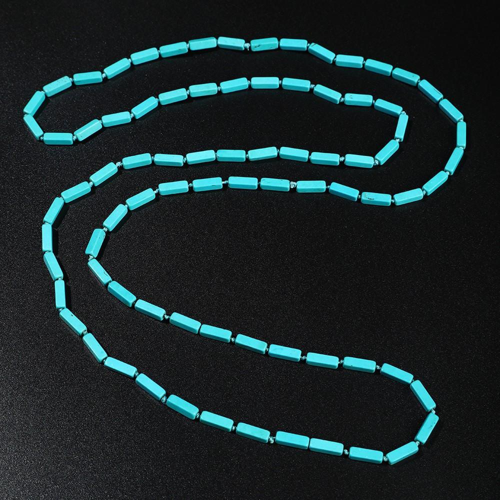 JMXD-1.2 meters long turquoise long necklace original design ethnic style hand-knotted long necklace 4X14mm long necklace