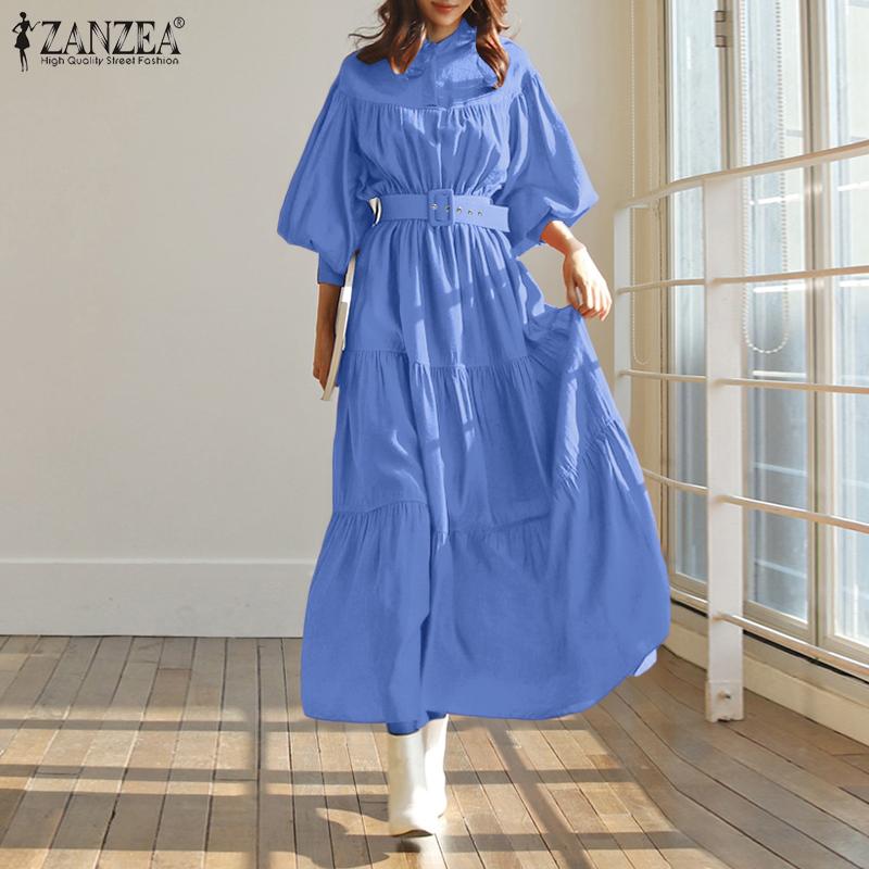 

ZANZEA Весеннее повседневное женское платье с круглым вырезом и длинными рукавами