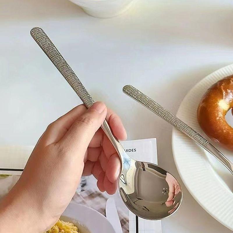 1/2Pcs Stainless Steel Round Spoon Net Red Dinner Long Handle Stirring Dessert Spoons Korean Spoon For Kitchen Accessories