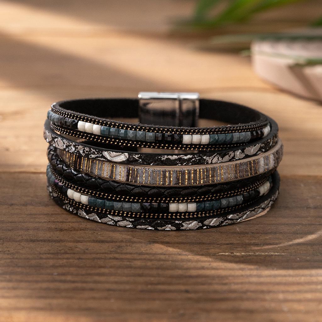 Hot and sexy leopard print magnetic buckle bracelet ins style design is sweet and cool exaggerated pu leather jewelry tide