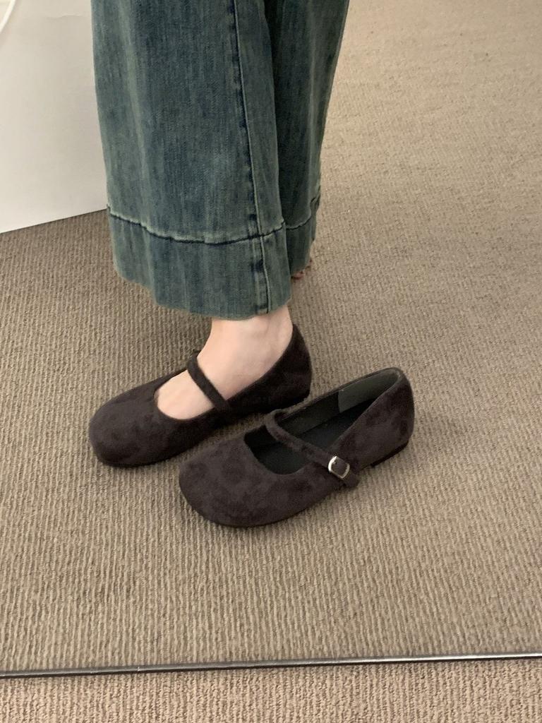 Retro evening breeze, flat suede round-toed Mary Jane shoes, versatile and not tiring feet, shallow lipstick ballet single shoe girl