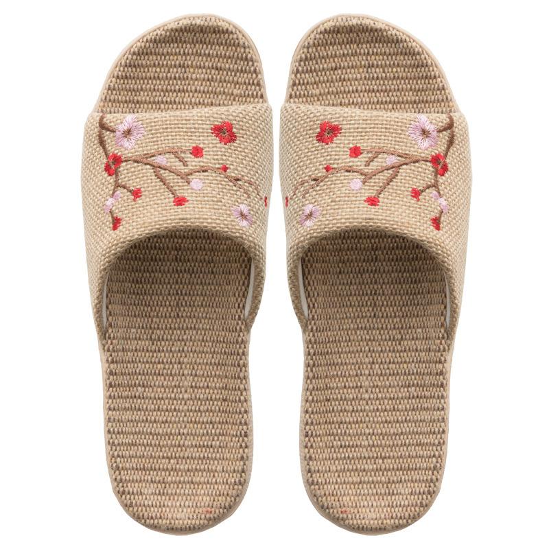 1 пара Домашняя повседневная обувь Легкие льняные тапочки Китайский стиль Нескользящие Удобные Вышивка Конопляные шлепанцы Для женщин Мужчин 35-36 красный