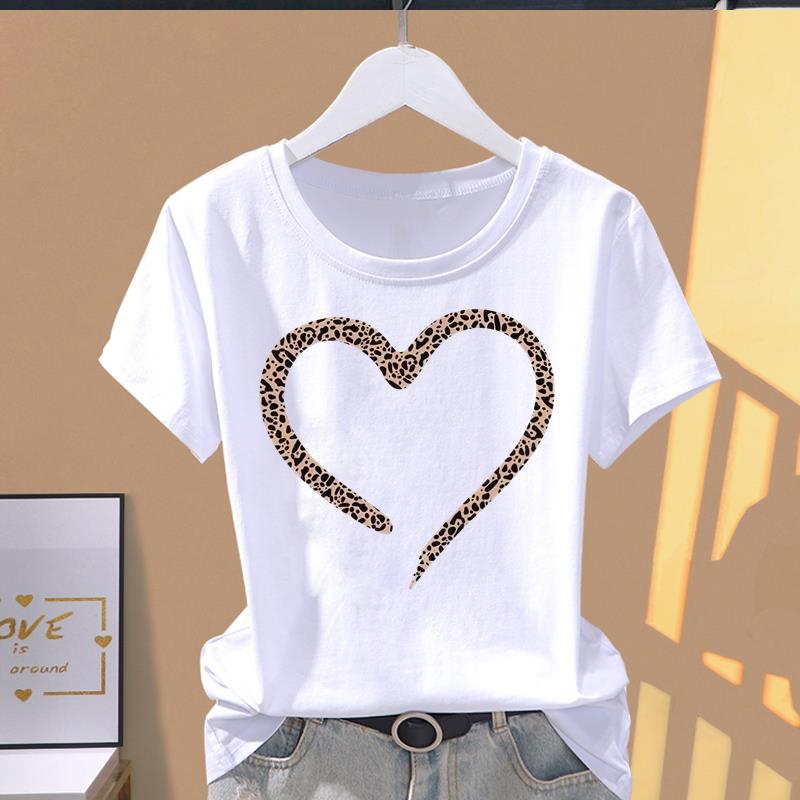 (Asian Size) Women's Top T Clothing leopard style Print O-neck Fashion Female Casual Graphic Tee Short Sleeve T-shirts