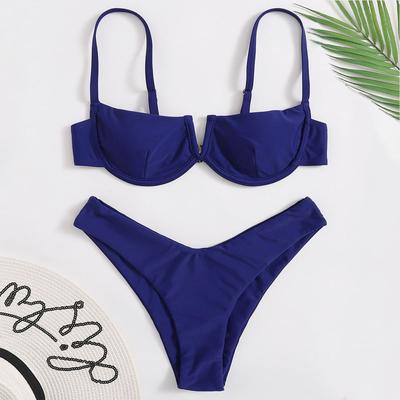 Dámské plavky Dámské letní módní Ocelové Push-Up Dvoudílné plavky Sexy bikiny Jednobarevné plavky