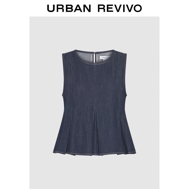 UR 2025 Spring Retro Short Sleeveless Denim Shirt L