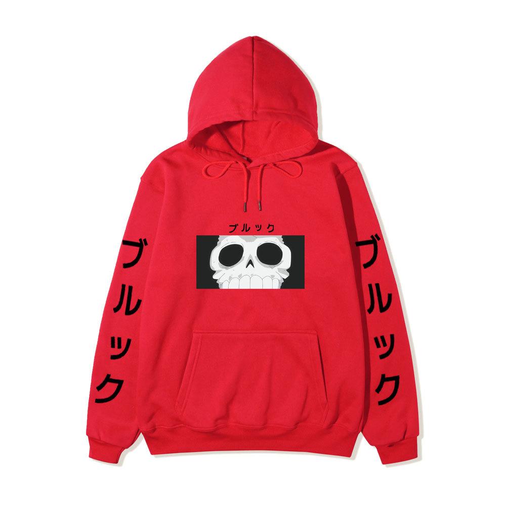 One Piece Blackbeard Hoodie, Skull Print Long Sleeve Pullover Hooded Sweatshirt Anime Streetwear With Sleeve Japanese Letter Print