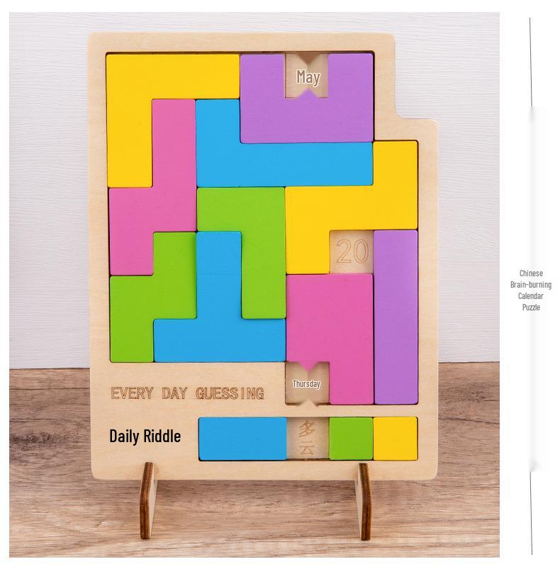 Children's Wooden Educational Tetris Calendar Puzzle Game