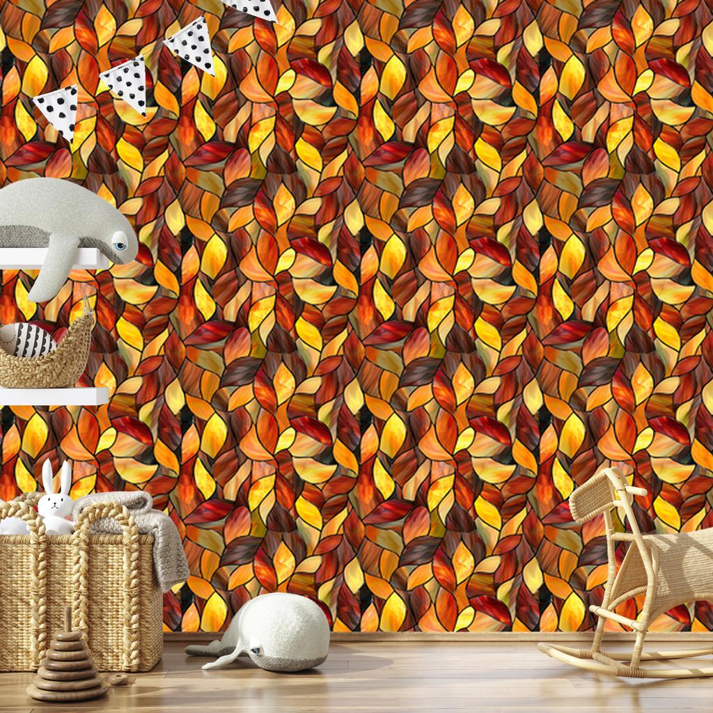 Stained Glass Wallpaper Gold, Orange and Rust for Living Room and Bedroom 50x1000