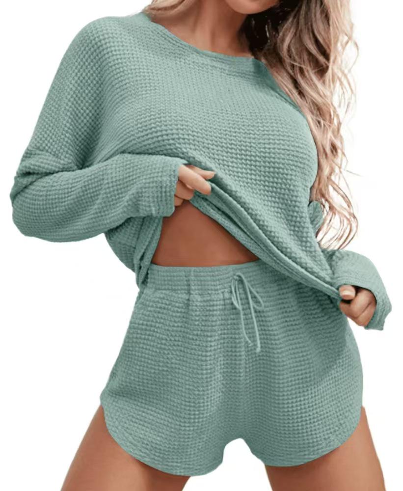 2025 Women's Solid Color Round Neck Casual Long Sleeve Pocket Set