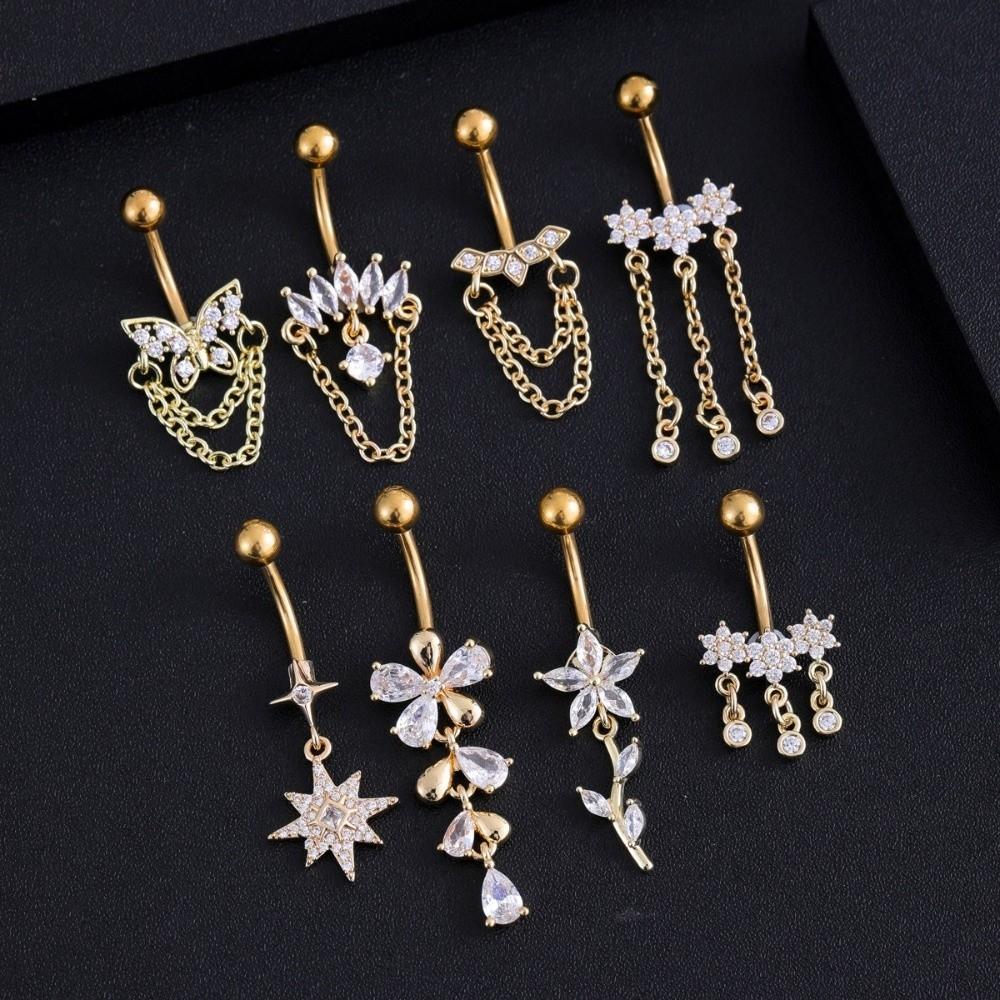 Elegant Belly Navel Stud Stainless Steel Navel Button Butterfly Chain Navel Ring Seaside