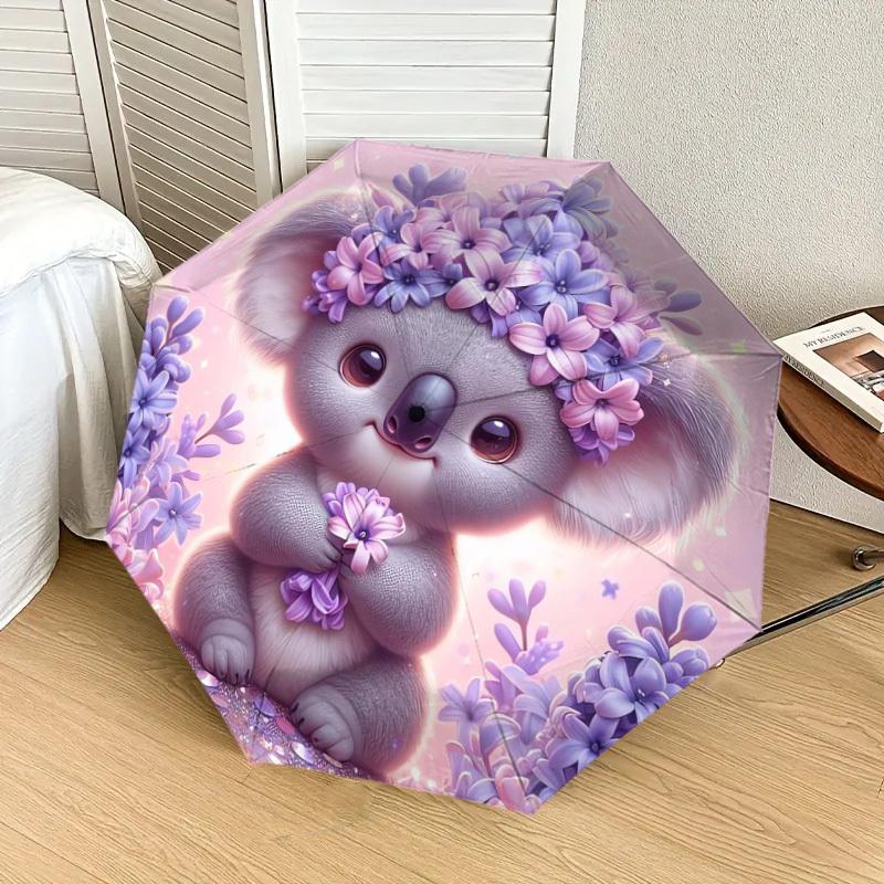1pc Koala with Lavender Flowers Umbrella with Plastic Handle,Suitable for All Seasons Home Travel Outdoor UmbrellaDD427