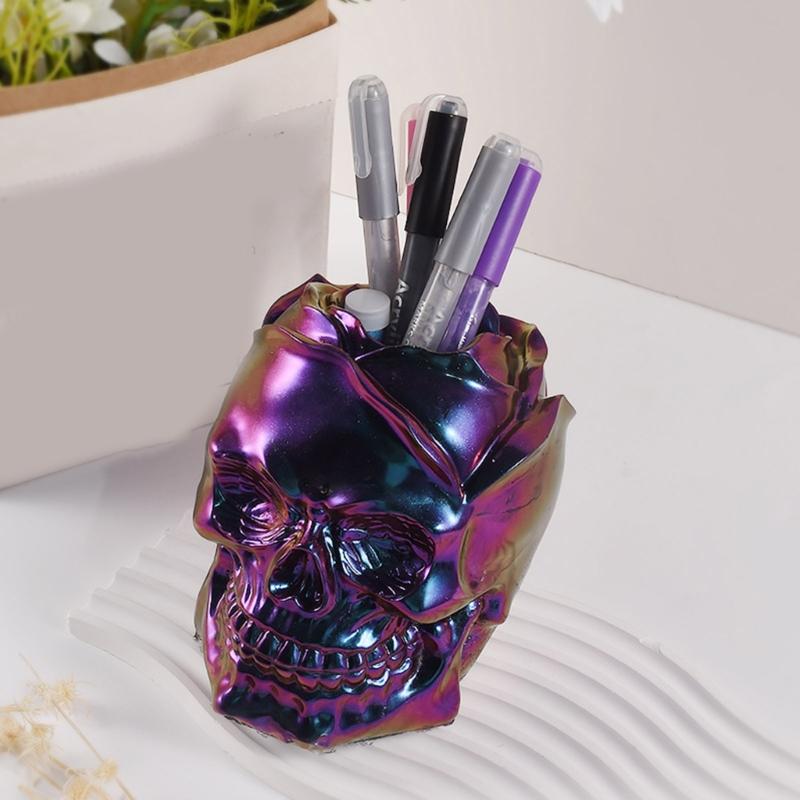 Rose Skull Pen Holder Flower  Silicone Molds Table Ornament Mould Plaster Making Tool Epoxy Resin Molds Easy to Clean