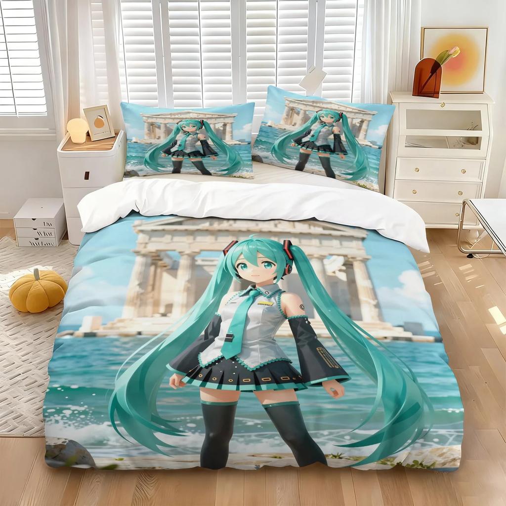 Anime Kawaii H-Hatsune Miku Bedding Set Duvet Cover Pillowcase Bedroom Decoration Full Size Youth Kids Girl Boys Birthday gift