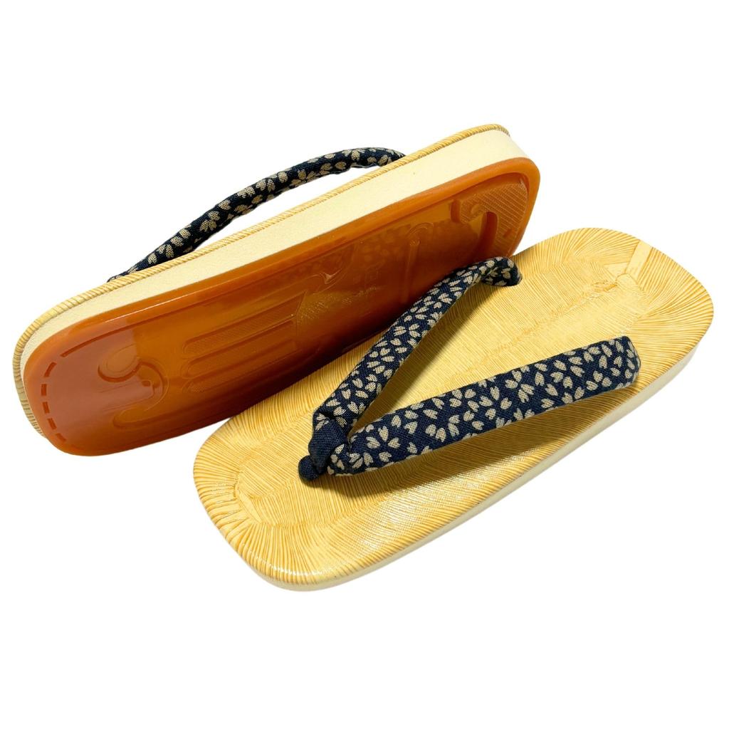 Edoten Geta Sandals, Made in Japan, Yellow Tatami Mat, Non-Slip Candy Sole, Dyed Cherry Blossom Pattern, Size LL