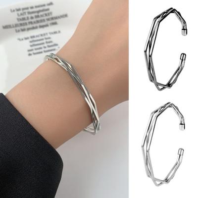 Simple Three Layer Design Irregular Geometric Bracelet Metal Opening Bangle Adjustable Bracelet Jewelry Gift