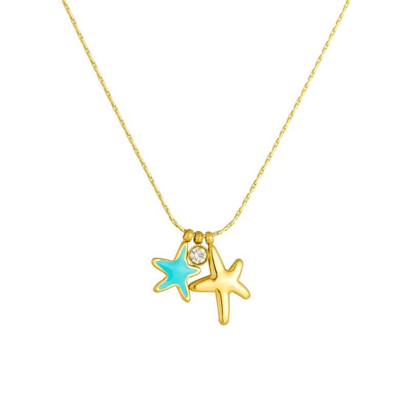 Gold Starfish Pendant Necklace Turquoise Blue Star Charm Necklace for Women Daily Wear