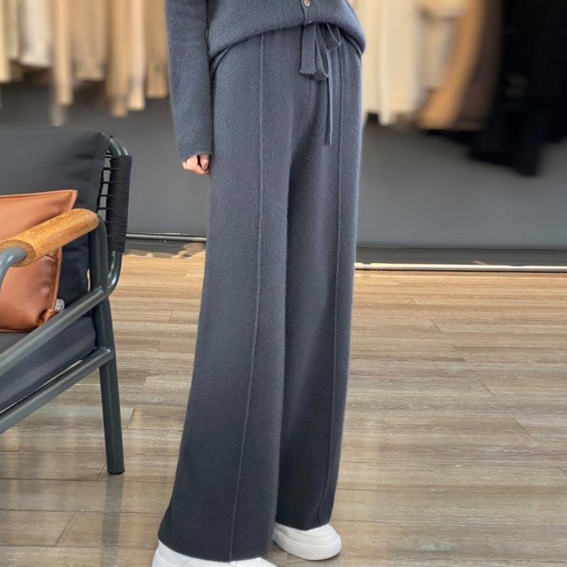 Pantaloni larghi in lana da donna, a vita alta, pantaloni casual spessi snellenti autunnali e invernali