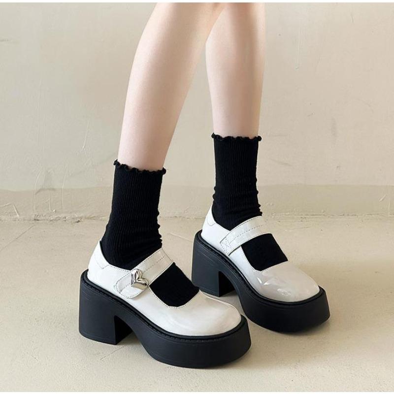 Fashion Chunky Platform High Heels Pumps Women 2025 Spring Autumn Belt Buckle Mary Jane Lolita Shoes Woman Black Beige Cute Party Shoes