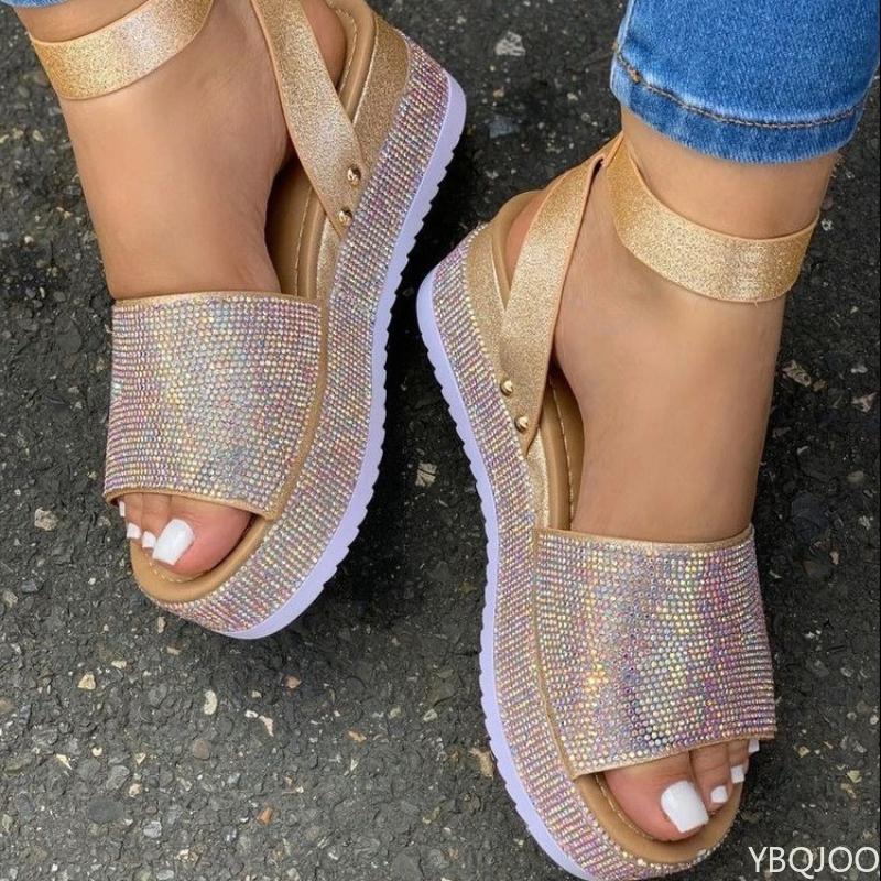 Fashion 2025 Fashion Rhinestone Sandals New High Heels Women's Wedge Sandals Ladies Summer Platform Shoes Outdoor Open Toe Casual Sandal
