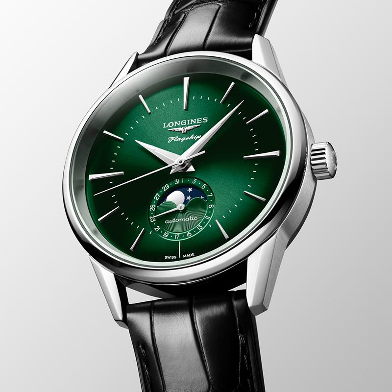 LONGINES Military Flag Replica Series Automatic Mechanical Movement 30m Green Dial Stainless Steel Case Alligator Leather Strap L4.815.4.02.2