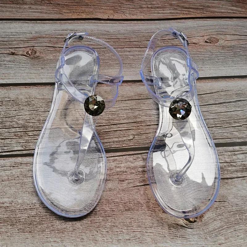 Fashion Women Sandals 2025 Hot Fashion Rhinestone Summer Beach Shoes Transparent PVC Jelly Flat Sandal Woman Large Size 36-42 cm chiaro