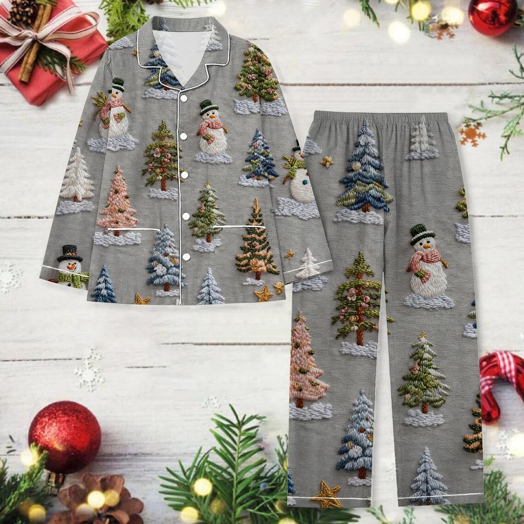 Ladies' Christmas Printed Long Sleeved Long Pants Casual Home Set