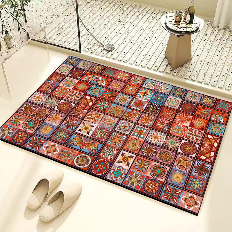 Retro Tile Diatom Mud Floor Mat Dirt-resistant Foot Mat Strong Water Absorption Non-slip Floor Mat