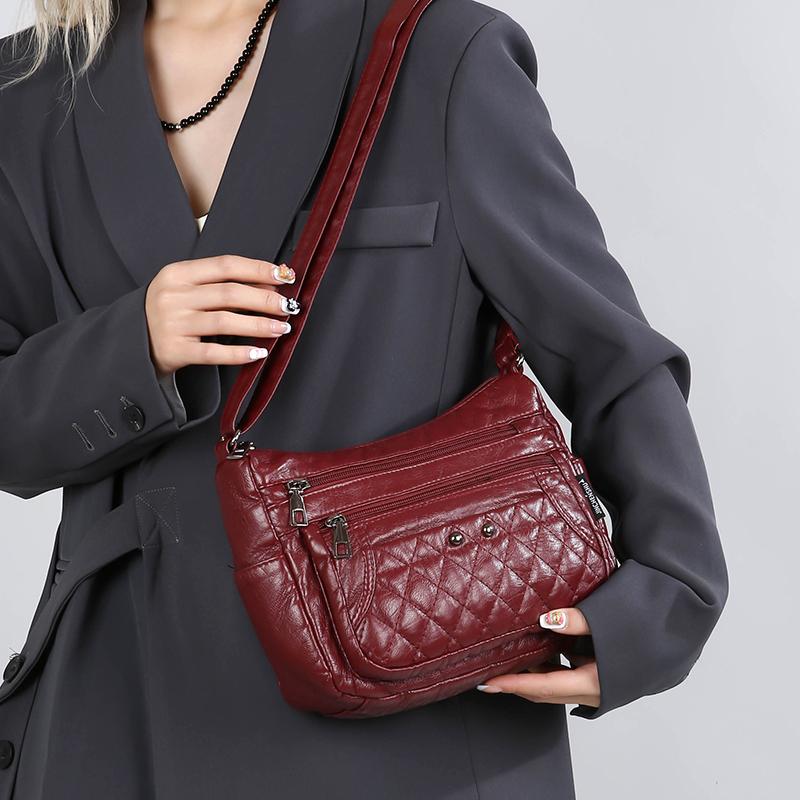 Women's Soft Leather Bag Vintage Mother Bag PU Large Capacity Middle-Aged Shoulder Crossbody Bag