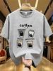 Cat Coffee Pure Cotton Cartoon Printed Unisexs And Unisexs Fashionable Loose Short Sleeved Summer New Personalized Casual Tshirt