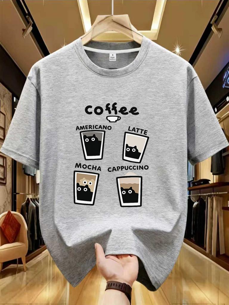 Cat Coffee Pure Cotton Cartoon Printed Unisexs And Unisexs Fashionable Loose Short Sleeved Summer New Personalized Casual Tshirt