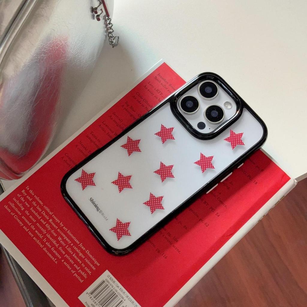 Red Polka Dot Five-Point Star Phone Case for iPhone 13-17 Pro/Pro Max