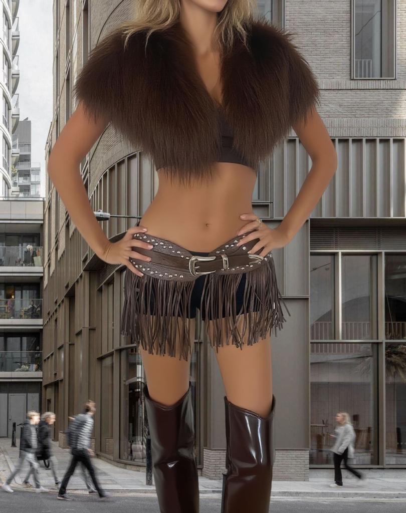 Amber Tassel Belt, European and American Punk Style, Distinctive Long Tassel Dress, Women's Waist Seal, Fashionable Riveted Wide Belt Waist Dress