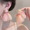 Mori Style Pink Chiffon Petal Earrings Gentle Sweet Atmosphere Floral Earrings Summer Seaside Vacation Style Earrings