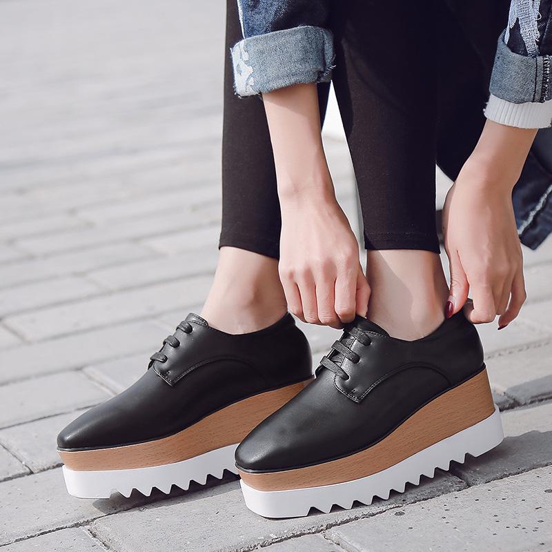 

Туфли на танкетке и платформе в японском стиле - весна/осень 2025 г., водонепроницаемая кожа, на шнуровке, для женщин, британский стиль. 39