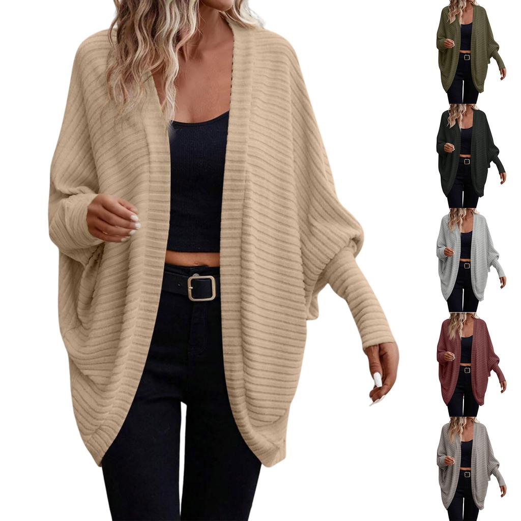 Women's Casual Cardigan With Bats Sleeves, Long Sleeves, Thick Knitting, Lightweight For Outer Wear